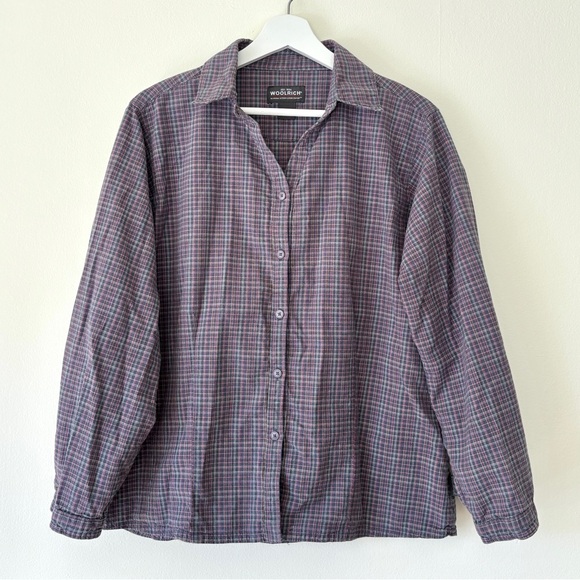 Woolrich purple grey gray pink plaid flannel button front long sleeve shirt - Picture 6 of 16